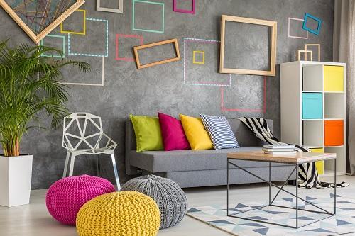 Living Room With Wool Poufs